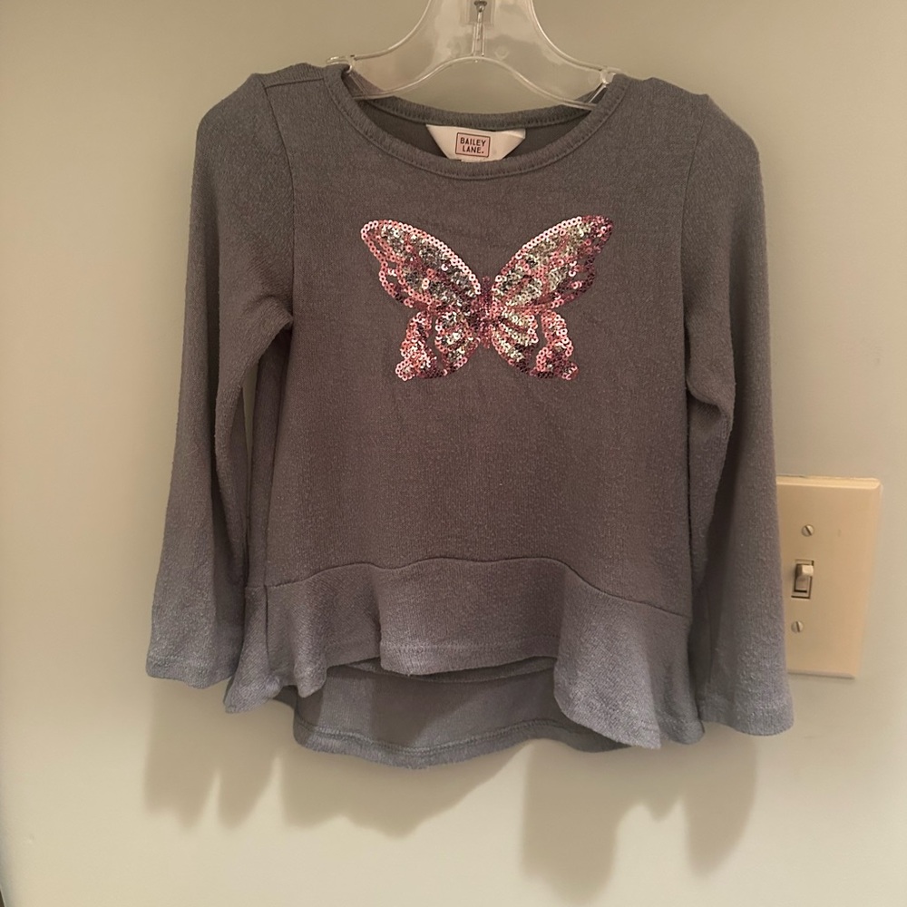 Gray Butterfly Sequin Kid’s Sweater